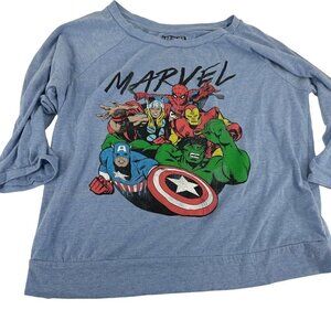 Marvel Avengers Blue Background 3/4 Sleeve T-Shirt Kids Size Large